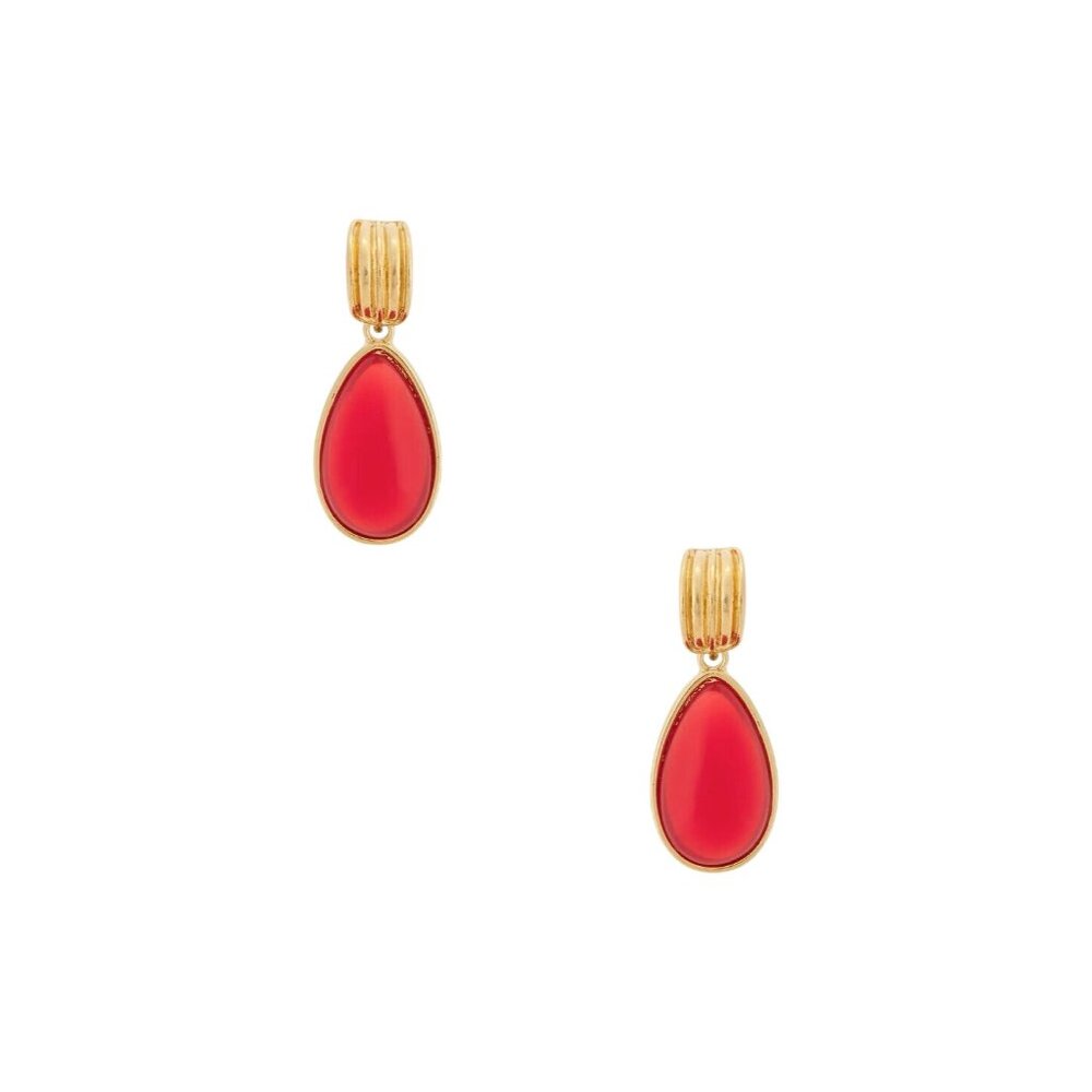 Gold Teardrop Red Stone Earrings